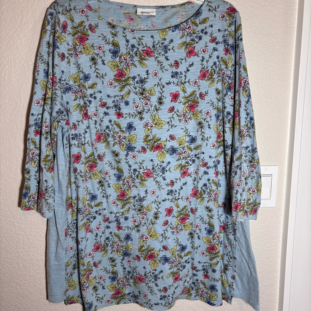 J. Jill‎ Blue 3/4 Sleeve Boxy Tunic